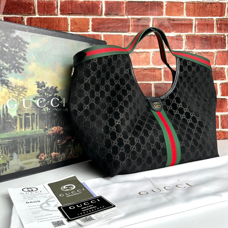 GUCCİ GİGLİO LARGE TOTE SÜET SİYAH